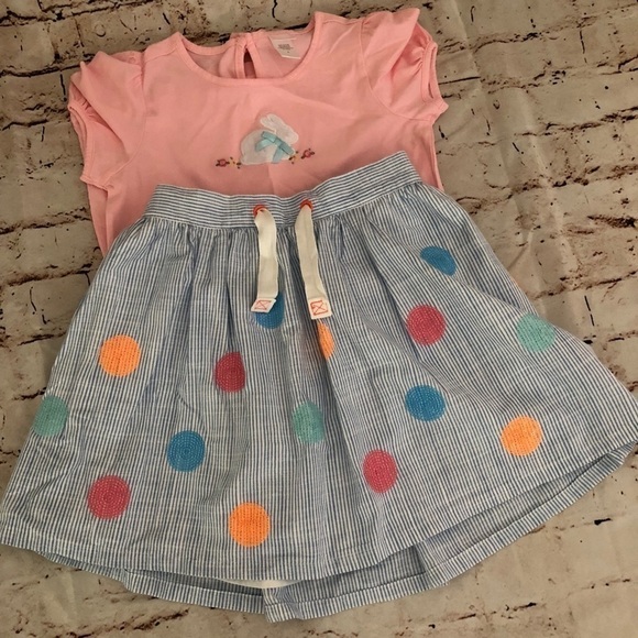 Blue White Striped skirt with sequin Dots side pockets Girls size 10 - Picture 6 of 6